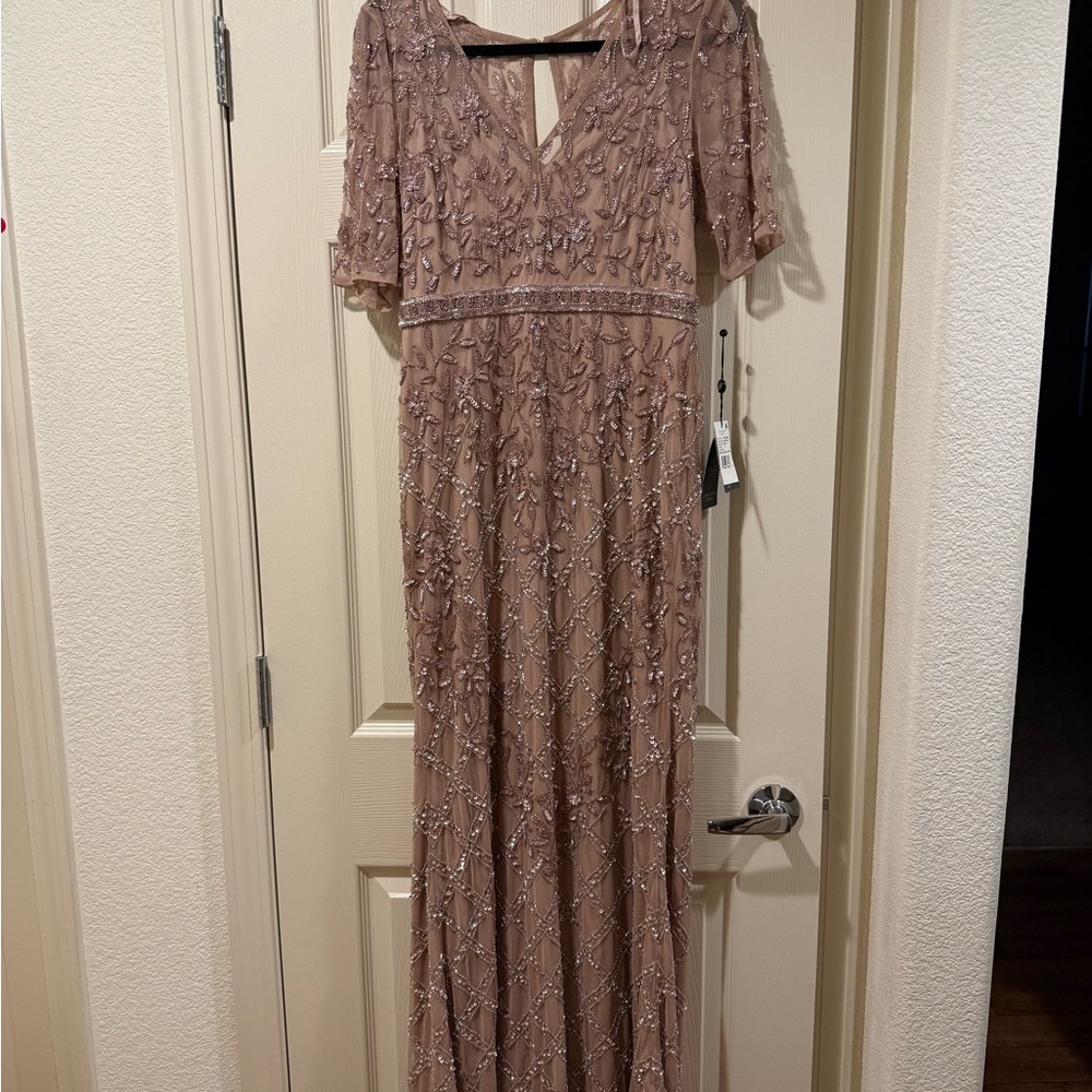 Adrianna Papell Pink Flutter Sleeve V-Neck Gown